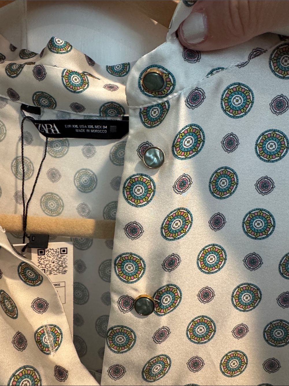 Zara Satin Printed Blouse with Pink Hem - Picture 2 of 4
